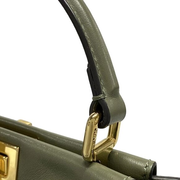 Auth FENDI Mini Peekaboo Pocket 8BN311 Khaki Leather - Handbag - Picture 9 of 16